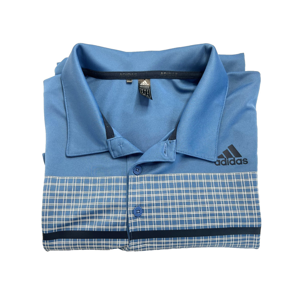 Adidas‎ Men's Blue Plaid Golf Polo Shirt Size XL